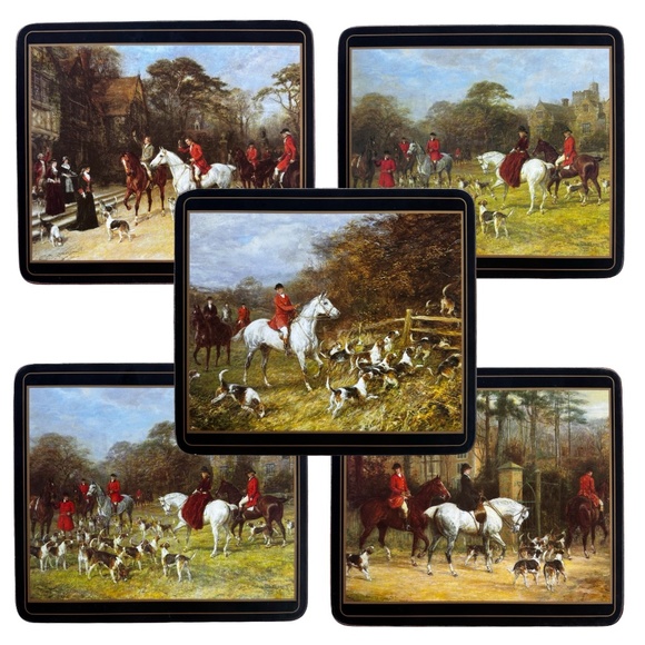 PIMPERNEL Vntg Tally Ho Cork Backed Placemat 8.5”x7.5” (set of 5) Hunting Scenes - Picture 1 of 7
